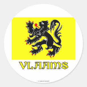 Flanders Region Flag with Name Classic Round Sticker