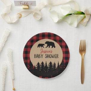 Flannel Adventure Bear Baby Shower Decor Paper Plate