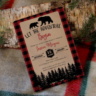 Flannel Adventure Bear Baby Shower Invitations