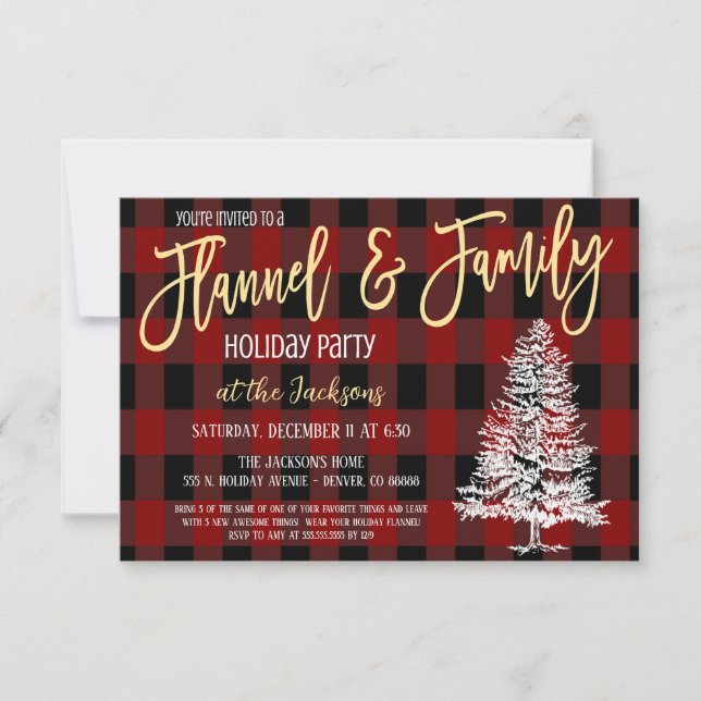 Flannel and Family Holiday Party Invitation (Front)