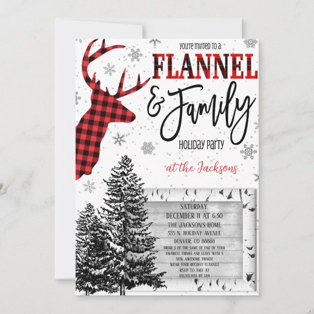 Flannel and Family Holiday Party Invitation (Front)