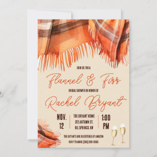 Flannel and Fizz Bridal Shower, Autumn, Orange Invitation