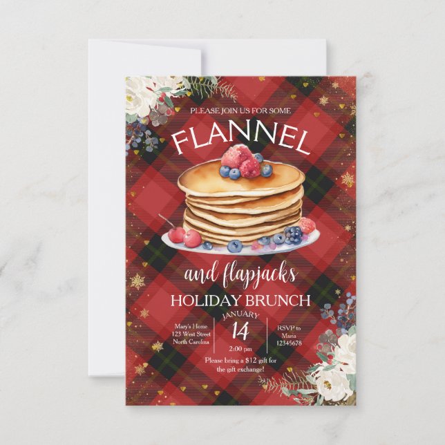 Flannel and Flapjacks Christmas Holiday Brunch Invitation (Front)