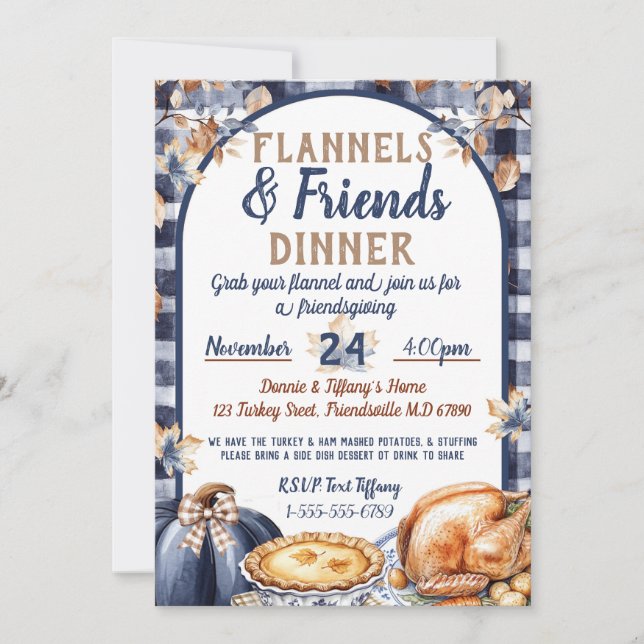 Flannel and Friends Friendsgiving Thanksgiving Invitation (Front)