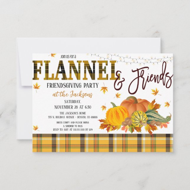 Flannel and Friends Thanksgiving Party Invitation (Front)