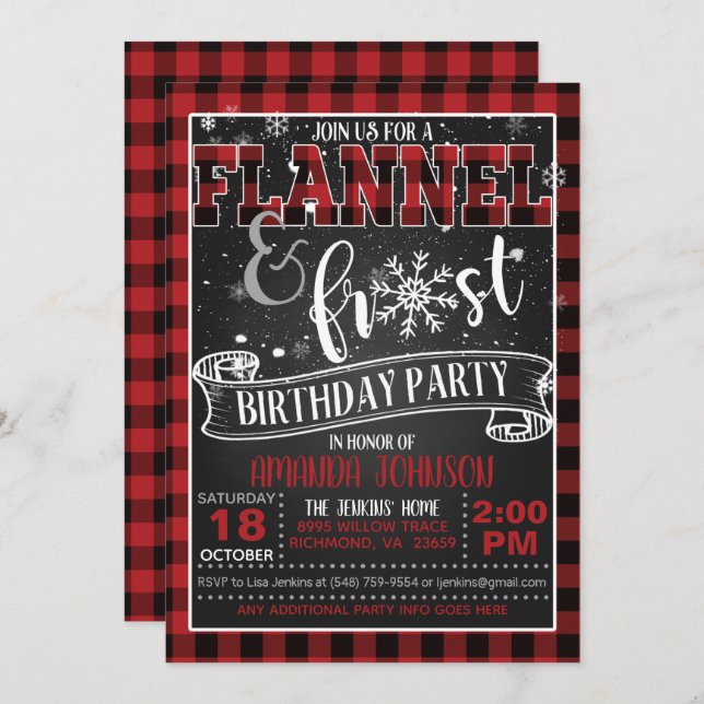 Flannel and Frost Birthday Party Invitation - BR (Front/Back)