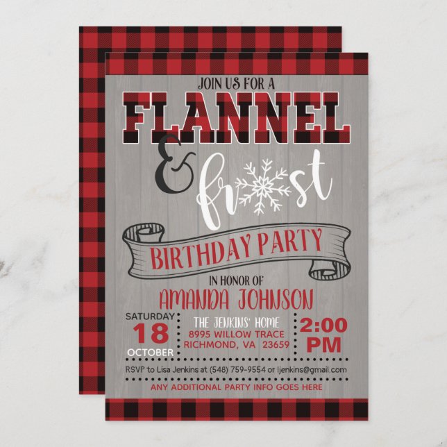 Flannel and Frost Birthday Party Invitation - GR (Front/Back)