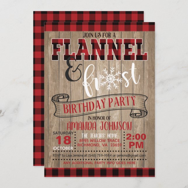 Flannel and Frost Birthday Party Invitation - WD (Front/Back)