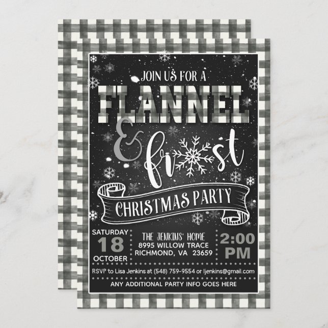 Flannel and Frost Christmas Party Invitation White (Front/Back)