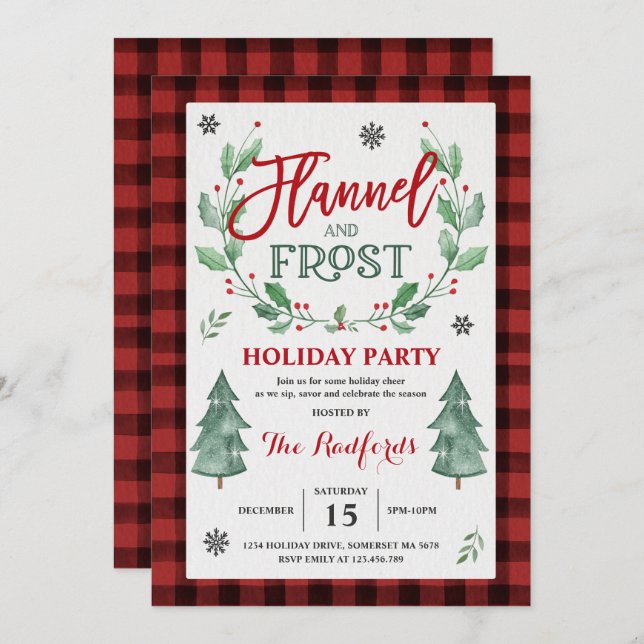 Flannel And Frost Holiday Party Invitation (Front/Back)