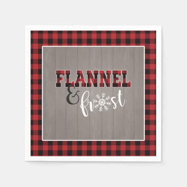 Flannel and Frost Paper Napkin - Red - Grey Wood (Front)