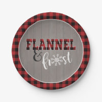 Flannel and Frost Paper Plate - Red - Gray Wood