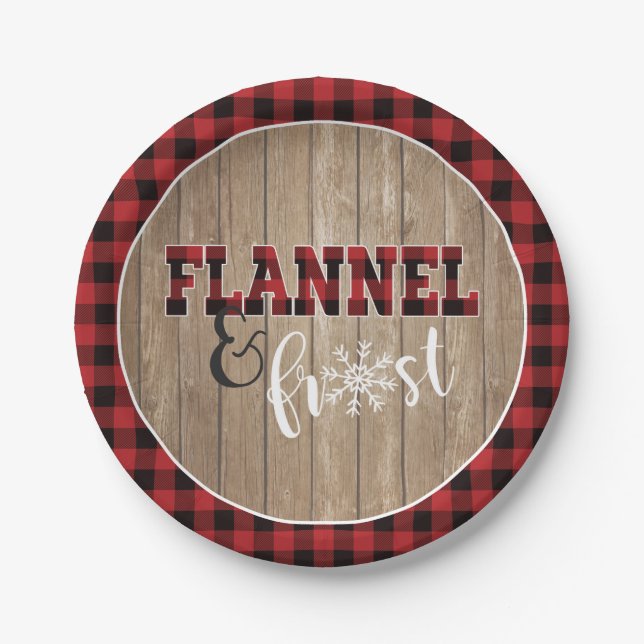 Flannel and Frost Paper Plate - Red - Wood (Front)
