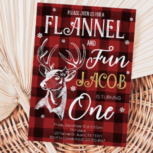 Flannel and Fun Holiday Birthday Party Invitation