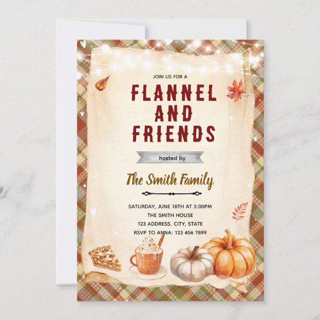Flannel Bonfire and S'mores party invitation (Front)