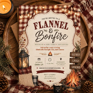 Flannel Bonfire Plaid Autumn Fall Get Together  Invitation