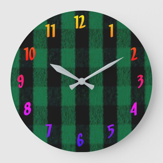 Flannel Buffalo Plaid Green lumberjack texture 1 Large Clock (Front)