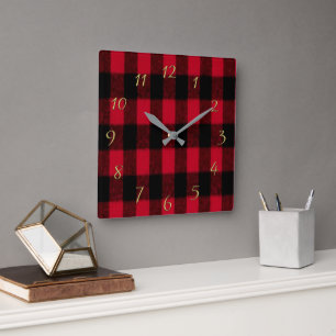 Flannel Buffalo Plaid Red lumberjack texture Square Wall Clock