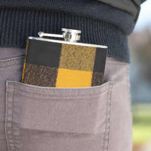 Flannel Buffalo Plaid Yellow lumberjack texture Hip Flask