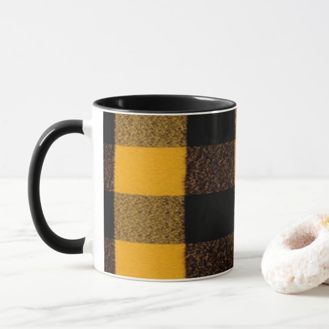 Flannel Buffalo Plaid Yellow lumberjack texture Mug (With Donut)