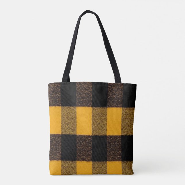 Flannel Buffalo Plaid Yellow lumberjack texture Tote Bag (Back)