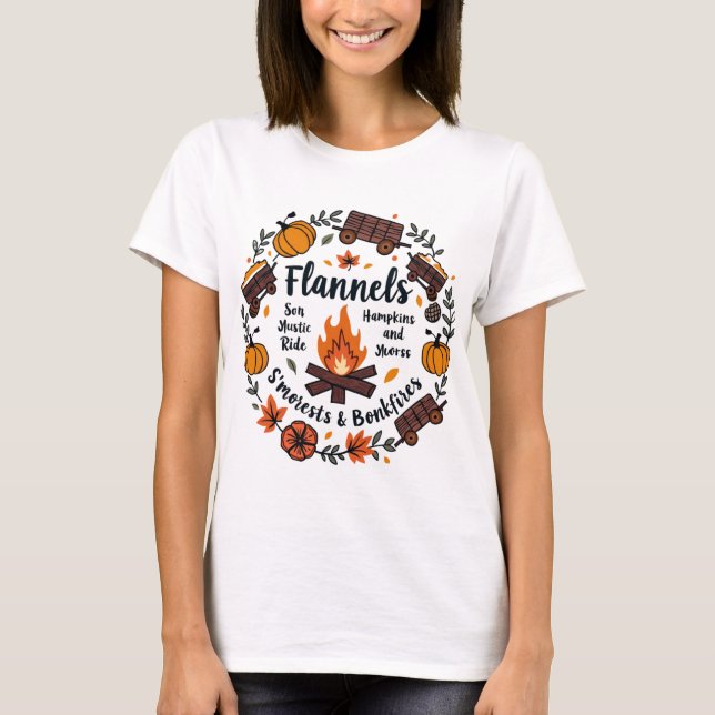 Flannel Fall Shirt, Pumpkins Hayrides Bonfires T-Shirt (Front)