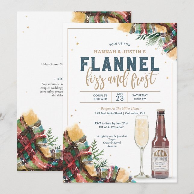 Flannel Fizz and Frost Couples Shower Invitation (Front/Back)
