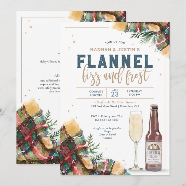 Flannel Fizz and Frost Couples Shower Invitation (Front/Back)