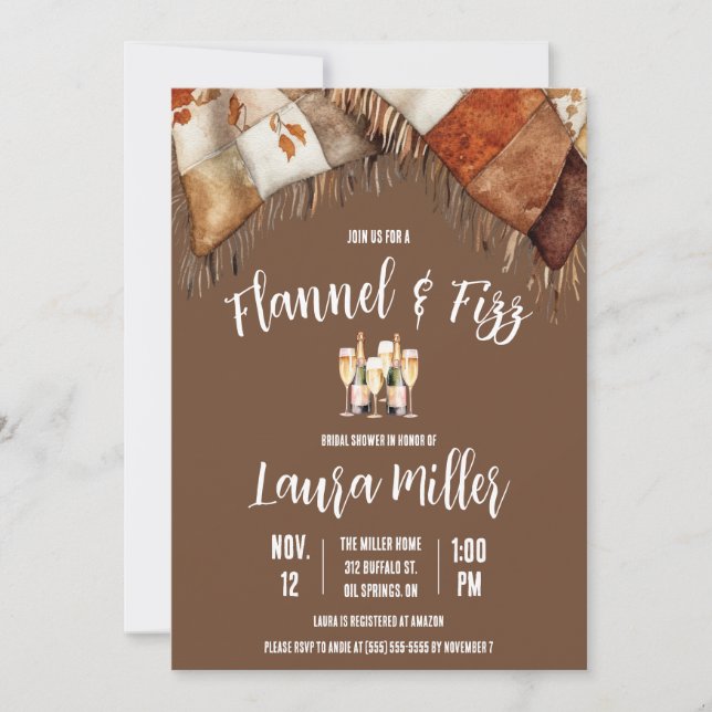 Flannel & Fizz, Blanket, Champagne Bridal Shower Invitation (Front)