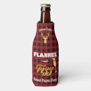 Flannel & Fizz Red Black Plaid Gold Foil Holiday Bottle Cooler