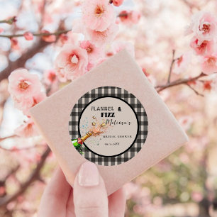 Flannel & fizz winter black  & White bridal shower Classic Round Sticker