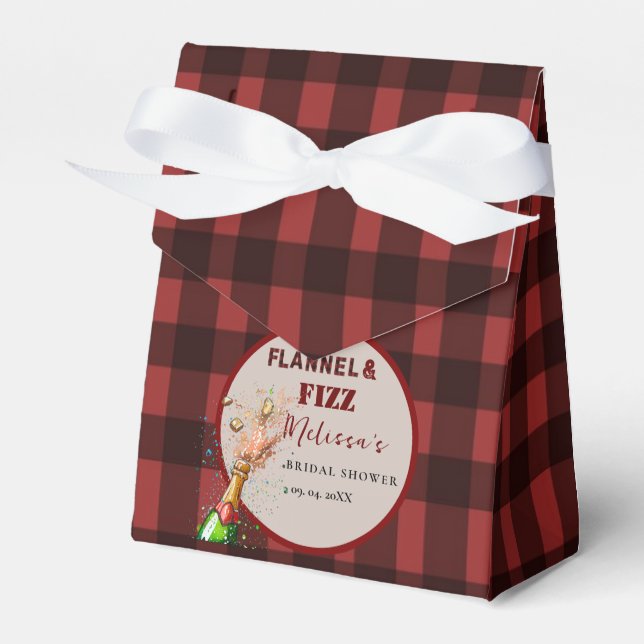 Flannel & fizz winter red &  black bridal shower favour box (Front Side)