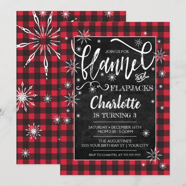 Flannel & Flapjacks Birthday Invitation (Front/Back)
