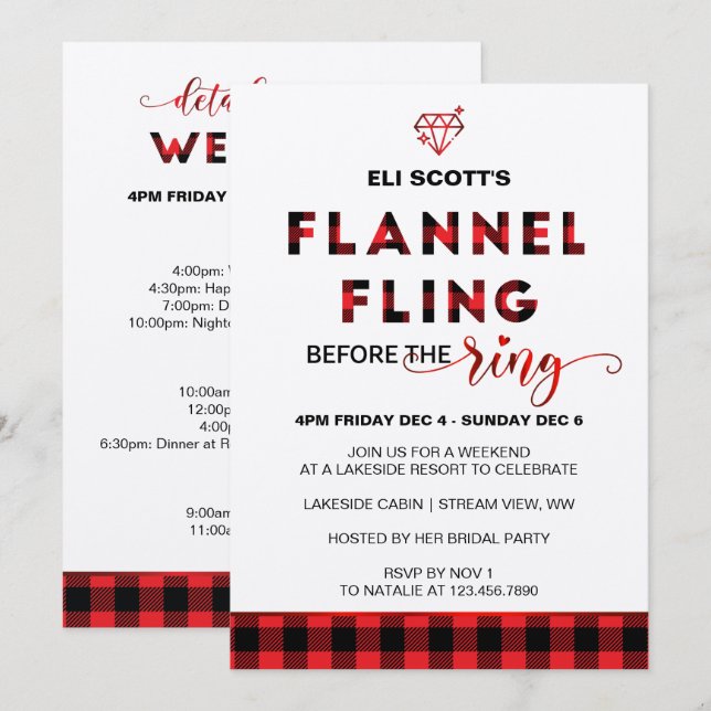 Flannel Fling Bachelorette Invitation + Itinerary (Front/Back)