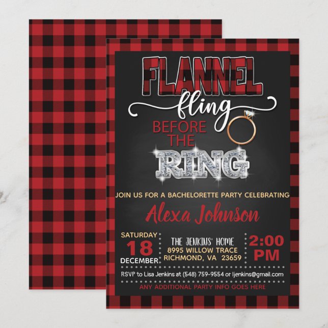 Flannel Fling Bachelorette Party Invitation - Red (Front/Back)