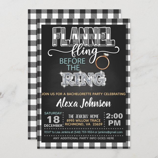 Flannel Fling Bachelorette Party Invitation - WH (Front/Back)