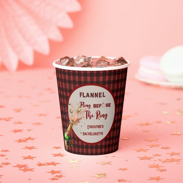 Flannel Fling before ring   red plaid bachelorette Paper Cups (Insitu)