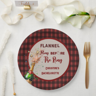 Flannel Fling before ring red plaid bachelorette Paper Plate