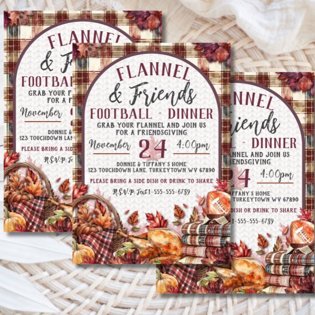 Flannel & Friends Football Friendsgiving Dinner Invitation (Creator Uploaded)