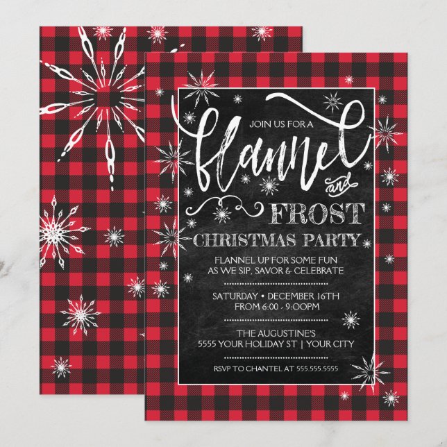 Flannel & Frost Christmas Party Invitation (Front/Back)