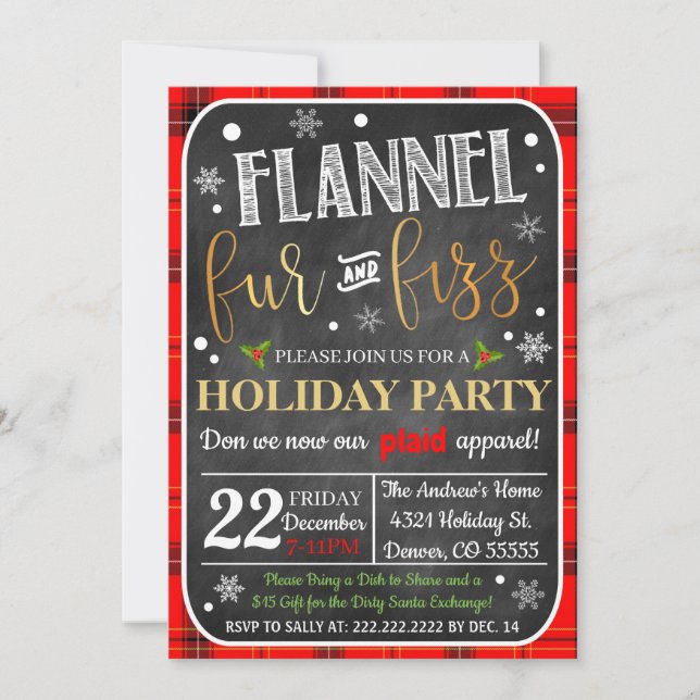 Flannel Fur & Fizz Christmas Invitation (Front)