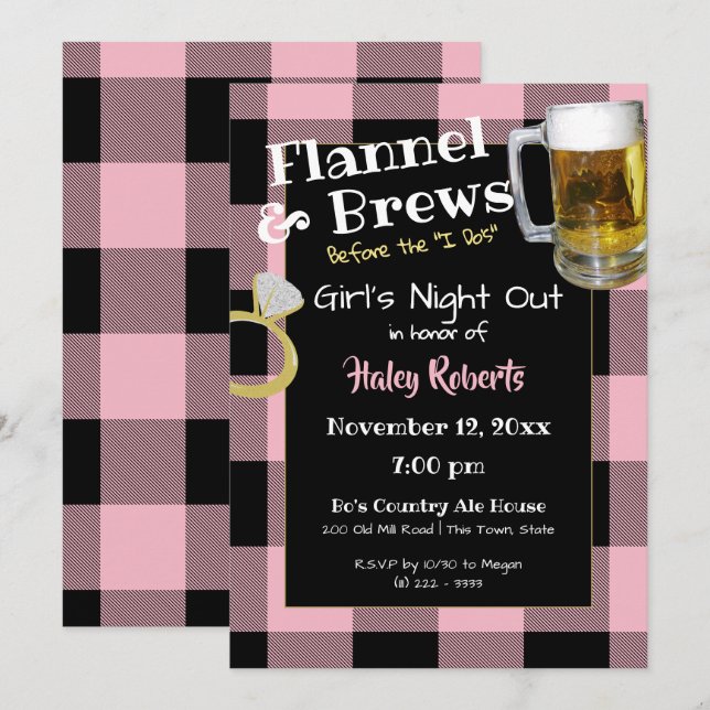 Flannel Girls Night Out Bachelorette Party Invitation (Front/Back)