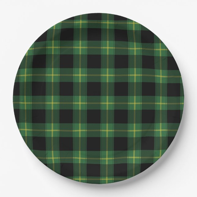 Flannel Green Buffalo Plaid Pattern Fall Autumn Paper Plate (Front)