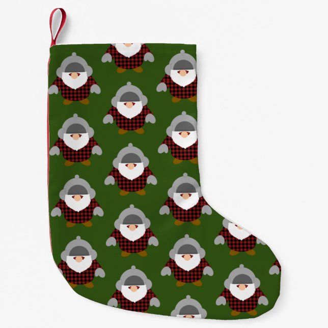 Flannel Holiday Gnome Pattern Small Christmas Stocking (Front)