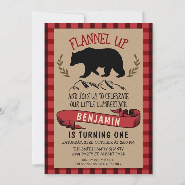 Flannel Lumberjack 1st Or 2nd Birthday Invitation (Front)