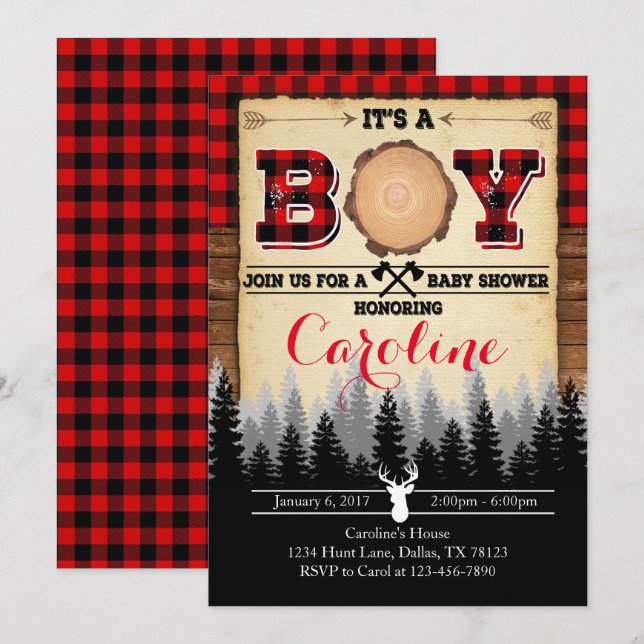 Flannel Lumberjack Baby Shower Invitation Invite (Front/Back)
