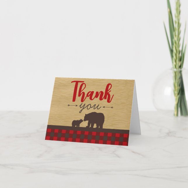 Flannel Lumberjack Bear Folding Thank You Card (Front)