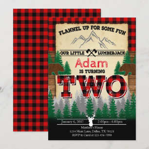 Flannel Lumberjack Birthday Party Invitation Two