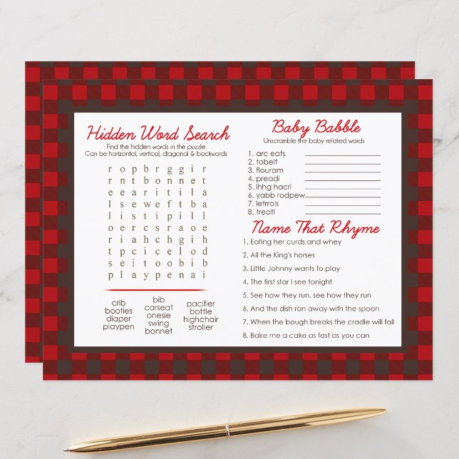 Flannel Plaid Bear Shower Activity Sheet Placemats (Creator Uploaded)
