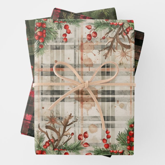 Flannel Plaid Winter Holiday Gift Wrapping Paper Sheet (In situ)